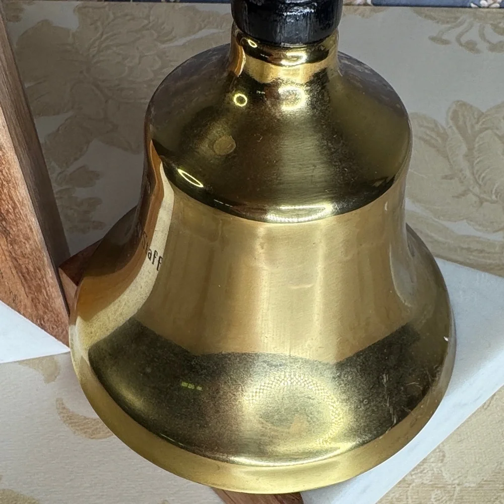 Vintage Estate Brass Hand Bell with Black Wooden Handle Retirement 1927-1971